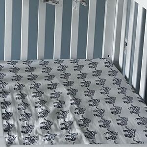 Pottery Barn Kids Navy Blue and White Elephant Crib Sheet